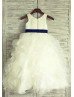 Ivory Satin Organza Ruffled Flower Girl Dress With Detachable Sash